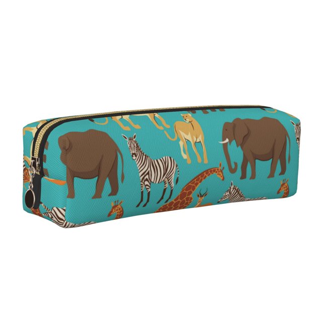 Fotbe Cute Animals Estuche para Lápices de Cuero con Estampado, Estuche con Cremallera Resistente, Organizador Compacto y Elegante para Papelería