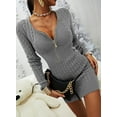 thumbnail image 2 of Sherrylily Women Zipper Sweater Dress Casual Slim Sweater Dress Long Sleeve Mini V-Neck Dresses, 2 of 4