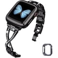thumbnail image 1 of Correas de reloj compatibles con Apple Watch 38 mm 40 mm 41 mm 42 mm 44 mm 45 mm SE Series 7 6 5 4 3 2 1 Correa de metal para mujer con pulsera de repuesto de diamantes brillantes, color negro Adepaton CZDZ-HY153-1, 1 of 6