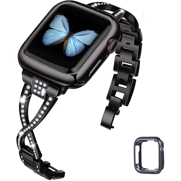 Correa compatible con Apple Watch 38 mm 40 mm 41 mm 42 mm 44 mm 45 mm SE Series 7 6 5 4 3 2 1 Joyería para mujer Correa de metal Correa Bling Diamond Pulsera de repuesto Zhivalor CZDZ-HY153-4