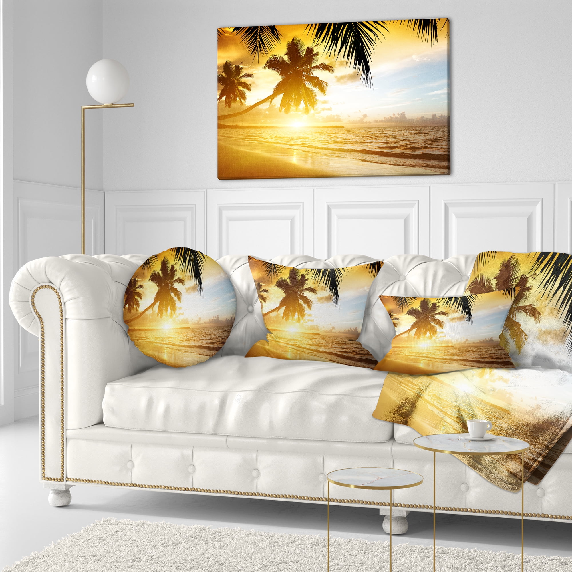 Designart Sunset over Caribbean Sea - Photography Throw Pillow - 12x20