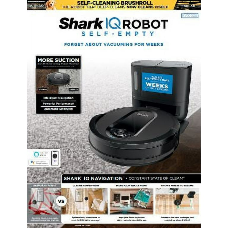 Wi-Fi Self-Empty™ Vacuum, IQ Brushroll, Mapping, Robot Robot Home Shark Self-Cleaning RV1000S,