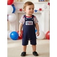 thumbnail image 3 of Loicainy Baby Toddler Boy Girl 4th of July Overalls Outfit 3 6 12 18 Months Patriotic Short Sleeve Striped Romper with Flag Embroidery Pants 2Pcs Clothes Set, 3 of 9