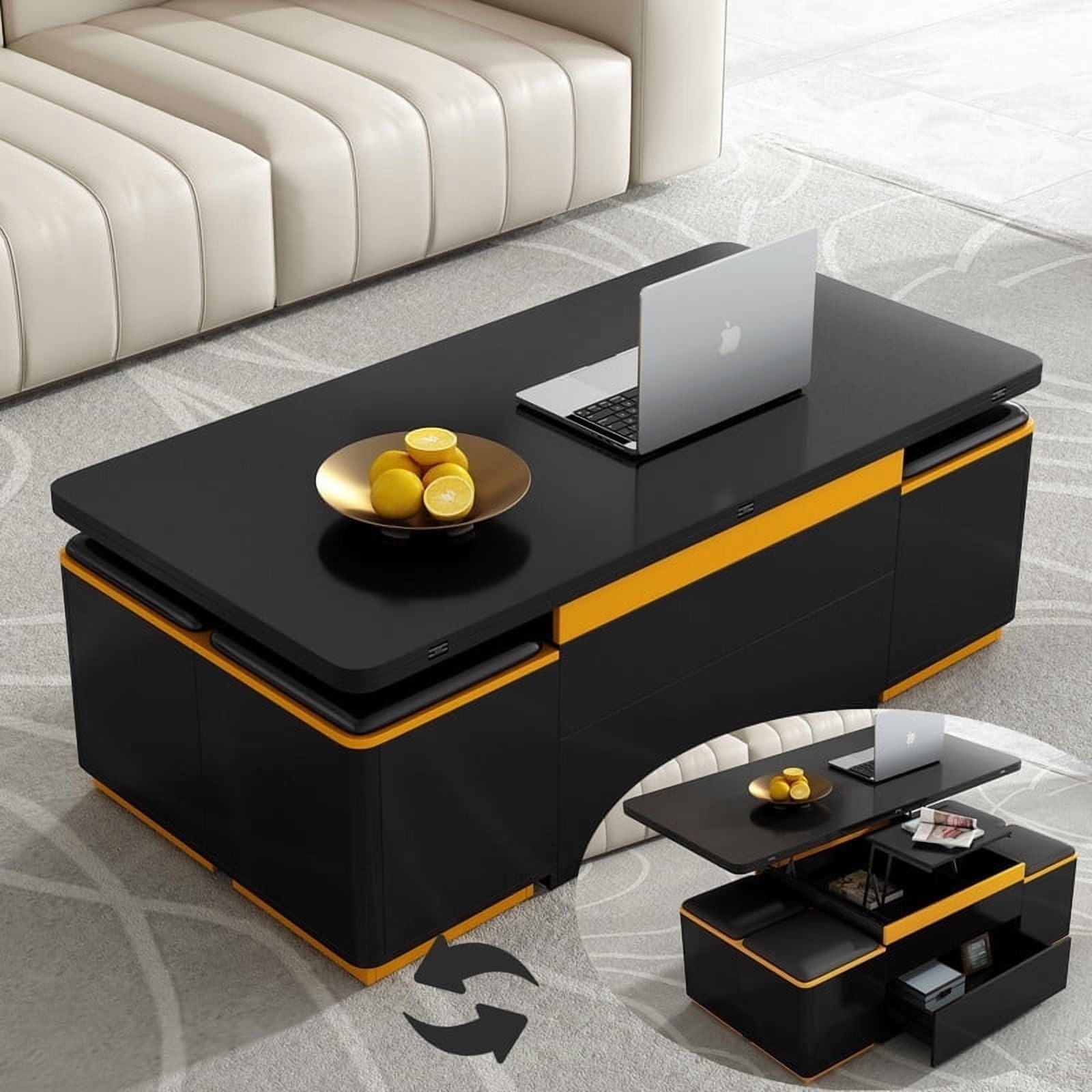 Homary Modern White Lift Top Coffee Table with Storage, Foldable