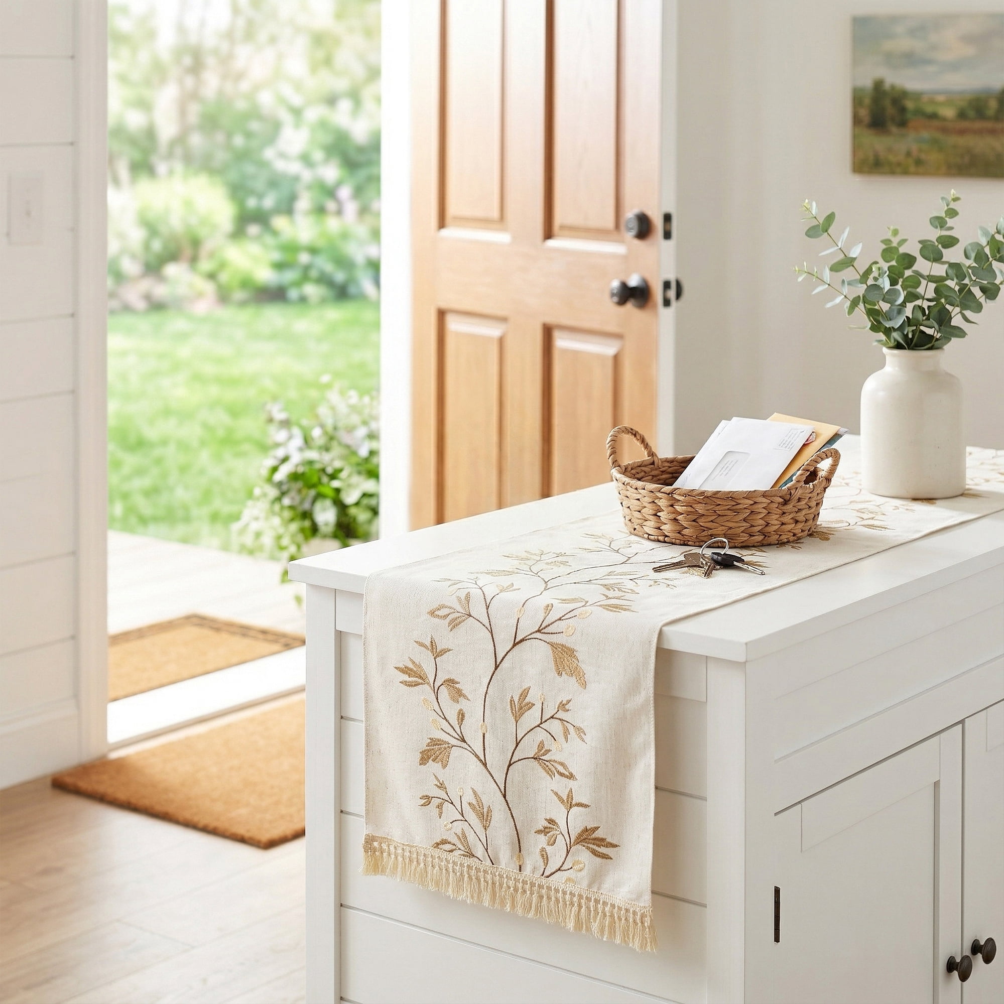 Unique Bargains Long Washable Floral Table Runner for Dining Decor Coffee 15.4"x70.9"