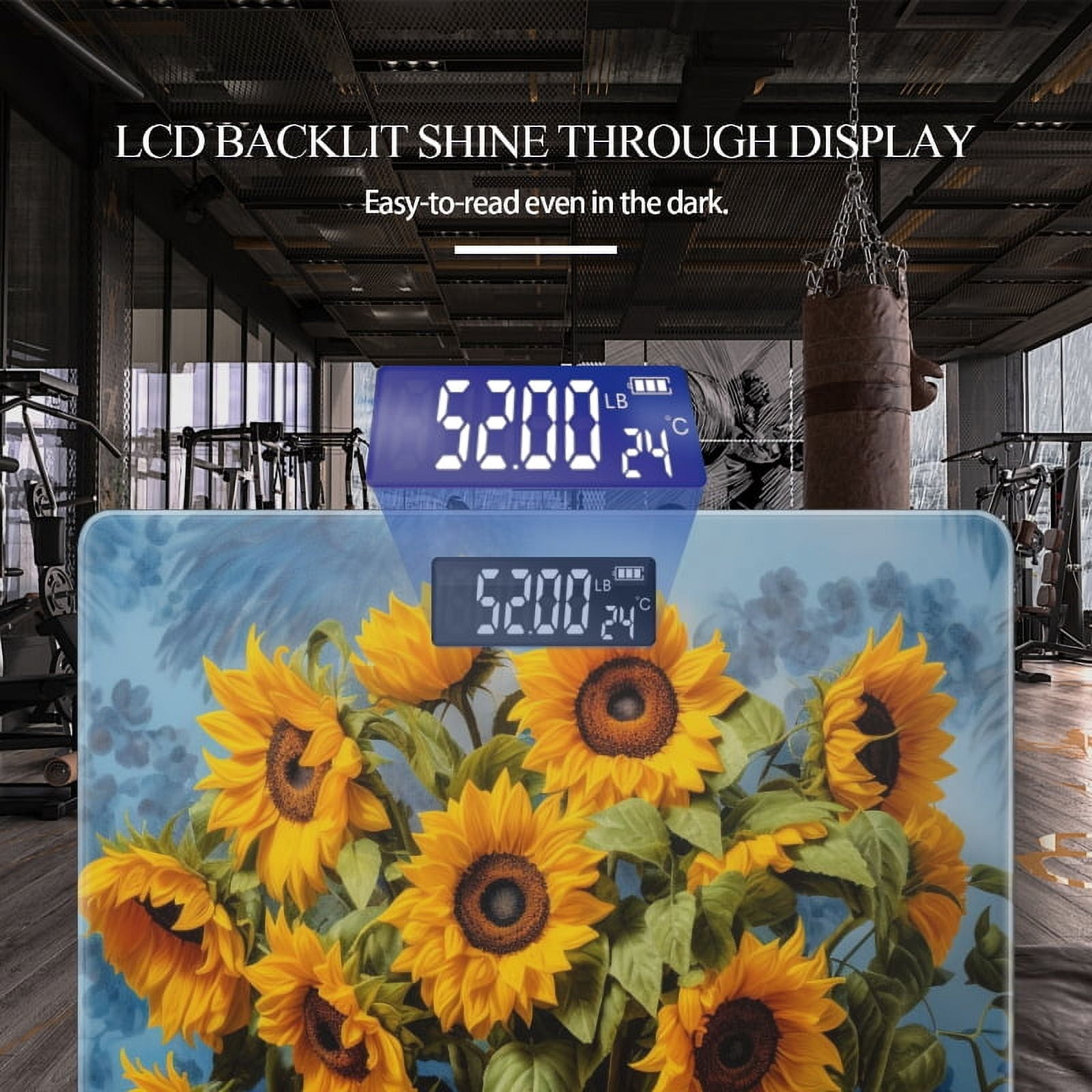 Bathroom Scale, Highly Accurate Digital Body Scale,Precisely Measures Weight up to 400 lbs-Vase Of Sunflowers Against Antique Blue Wall
