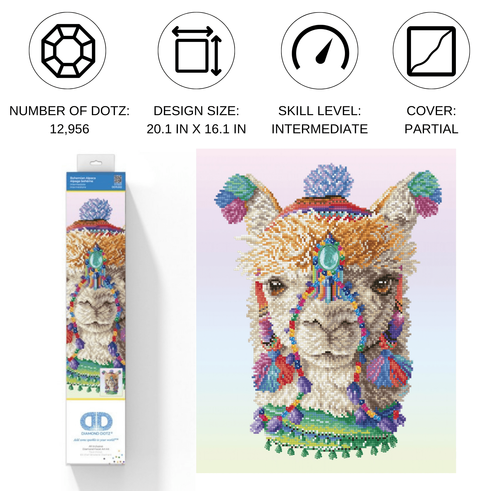 Diamond Dotz Bohemian Alpaca Diamond Painting Kits for Adults - Diamond Art Kits a Relaxing Creative Craft Kit with Dotz Gems 20.1x16.1