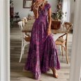 thumbnail image 2 of QLEICOM Women's 2023 Summer Dress Chiffon Casual Print V-Neck Short Sleeve Long Dress Maxi Dresses Beach Sundress Dress Purple XXL, US Size:12, 2 of 6