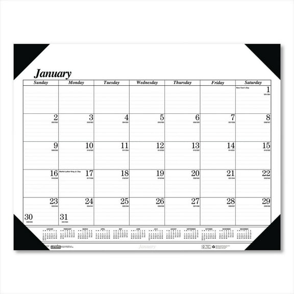 House of Doolittle 124-02 22 in. x 17 in. 12-Month (Jan-Dec) 2026 Recycled One-Color Refillable Monthly Desk Pad Calendar - White/Black