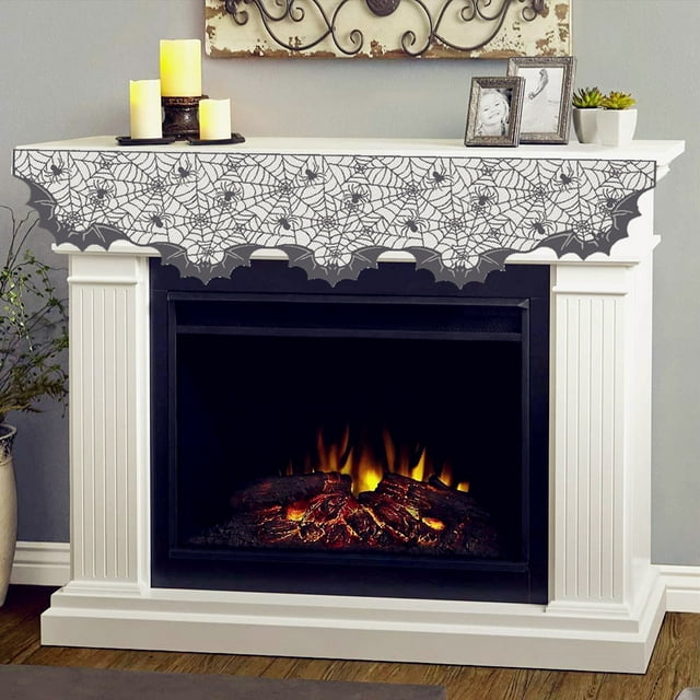 Binmer Black Spiderweb Fireplace Mantle Scarf Cover Tablecloth Halloween Party Decor