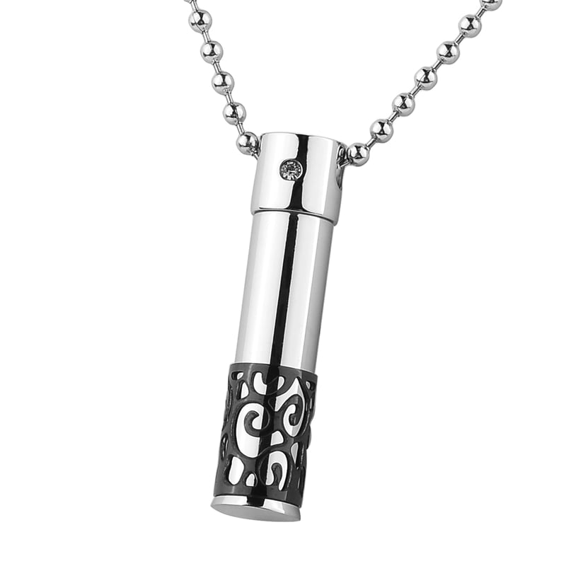 Aromita Jewelry - Black Only Love Cylinder Silver Stainless Steel Stainless Steel Cremation Jewelry For Ashes
