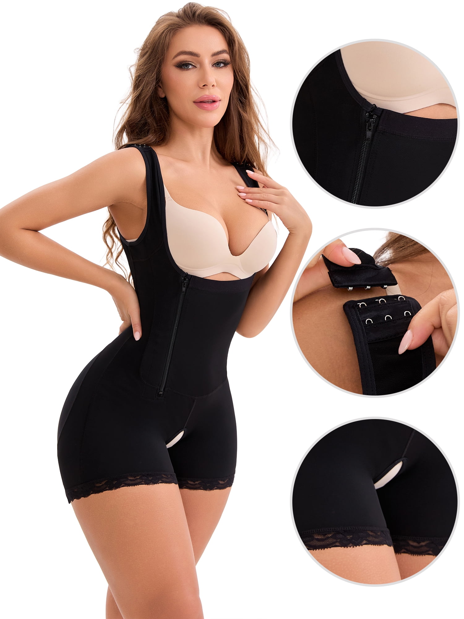 DARING DIVA Shapewear Open Bust Waist Slimmer Mid Thigh Butt Lifting Bodysuit XXL Black