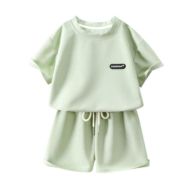Économies d'Été! HVOBTTY Ensemble Décontracté 2 Pcs à Manches Courtes pour Filles, Ensemble d'Été pour Fille Col Rond Manches Courtes Shorts Ample Décontracté Ensemble 2 Pcs Vert Menthe, 4 Ans