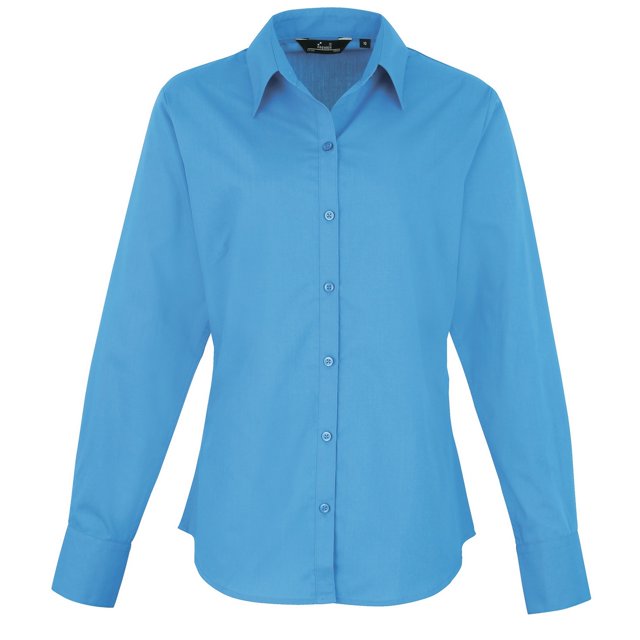Premier - Camisa lisa de popelín de manga larga para mujer (Zafiro)