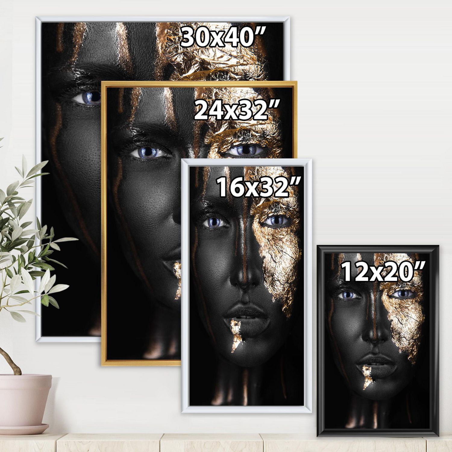 Designart Portrait of A Afro American Girl with Gold Makeup FLOAT FRAME WALL ART