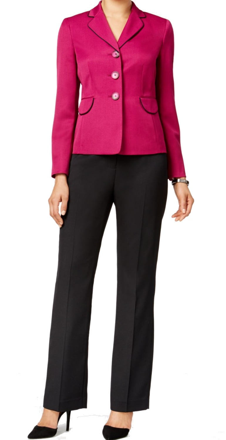 Le Suit NEW Fuchsia Pink Black Womens Size 16 Piped-Trim Pant Suit - Walmart.com - Walmart.com