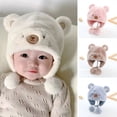 thumbnail image 2 of Joernso Winter Warm Baby Hats Toddler Earflap Bear Hat with Soft Ball Unisex Infant Snow Cap Fleece Warm Hemming Caps for Newborn, 2 of 8