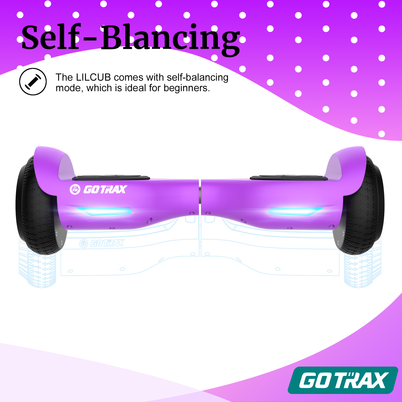 GOTRAX Lil Cub Hoverboard 6.5" Wheels, Max 2.5 Miles, 6.2mph Self Balance for 44-88lbs Kids, Purple - image 5 of 11