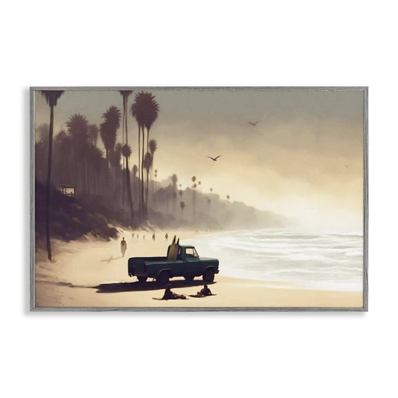 Stupell Industries Dreamy Beach Tropical View Landscape & Nature Painting Gray Framed Art Print Wall Art, 24 x 16