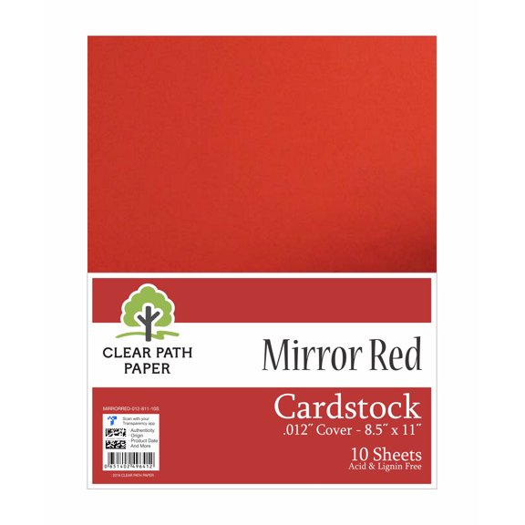 Mirror Red Cardstock - 8.5 x 11 inch - .012" Thick - 10 Sheets - Clear Path Paper