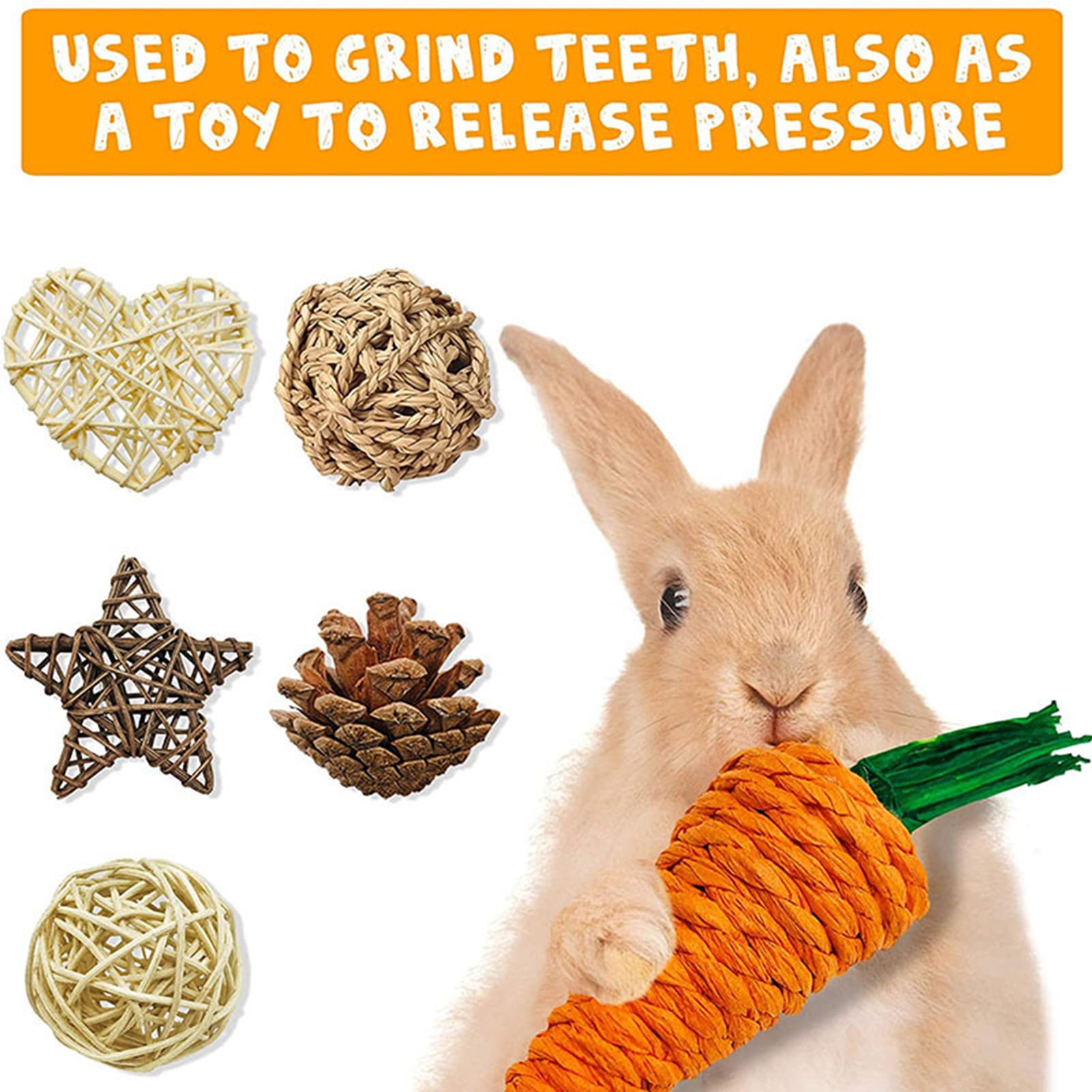 DOPI 7Pcs/Set Molar Toy Safe Eye-catching Wood Play Carrot Molar Toy Set for Small Animals