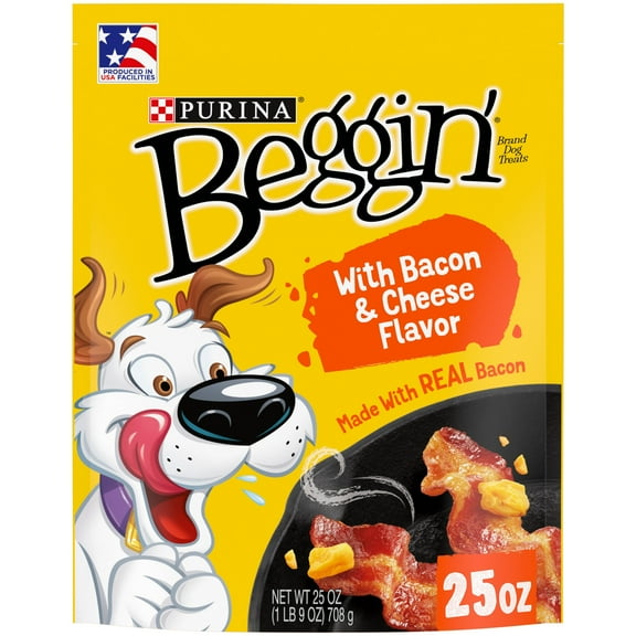 Purina Beggin' Strips Dog Treats with Real Bacon & Cheese Flavors Tender Chews, 25 oz Pouch