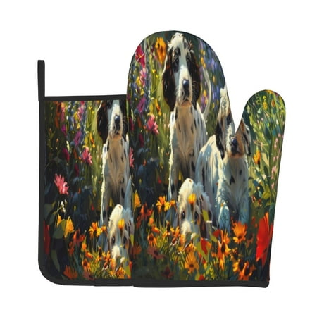 

Bingfone Sunflower Field Spotted Dog Print Oven Mitts Pot Holders Set 2 PCS for Kitchen for Cooking Grilling Baking BBQ Pot Holders Cook Essentials