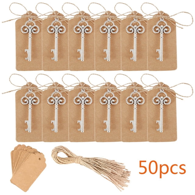 51Pcs Vintage Key Bottle Opener Wedding Favor with Paperboard Tag Card Beer Opener Keychain for Party Wedding