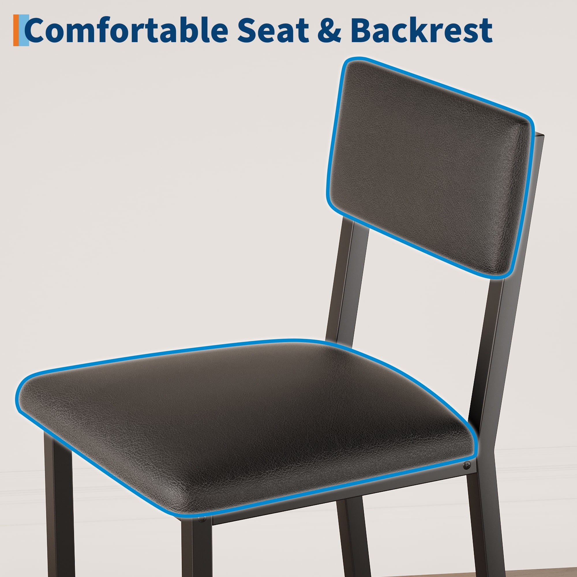 3-Piece Counter Height Dining Table Set for 2 – Includes Upholstered Bar Chairs with Backrest, Footrest, and Corner Protector – Perfect for Small Kitchens, Dining Rooms, Apartments