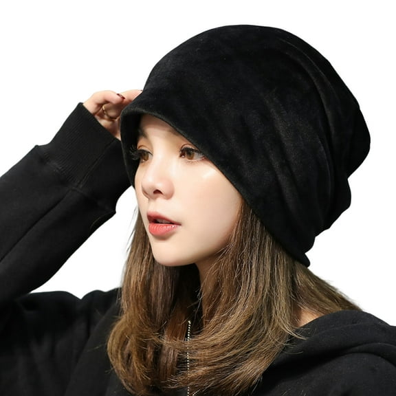 comerut Women Beanie Hat Elastic Soft Solid Color Baggy Slouchy Keep Warm No Brim Plush Women Winter Beanie Fashion Accessories