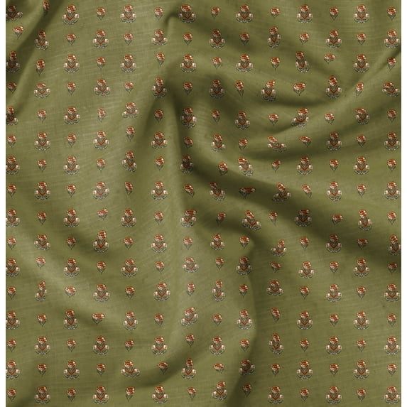 Soimoi Block Print Print,Cotton Cambric, Quilting Fabric Sold by The Yard 42 Inch Wide, Medium Weight Cotton Fabric, SewingSupplies,Olive Green