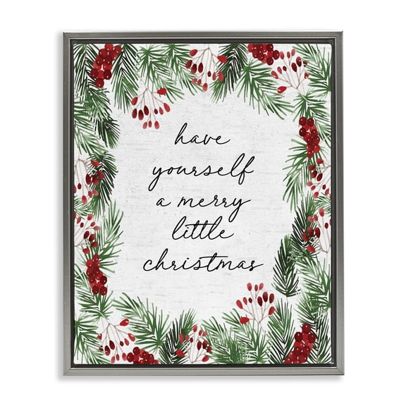Stupell Industries Traditional Merry Little Christmas Script Gray Floating Frame Canvas Art, 25 x 31, by Lettered and Lined