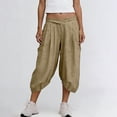 thumbnail image 6 of Mifsaly Harem Capri Pants Women High Waisted Wide Leg Cropped Pants Elastic Waist Boho Pleated Trousers Yoga Beach Summer Casual Lightweight Lounge Bottoms S, 6 of 7