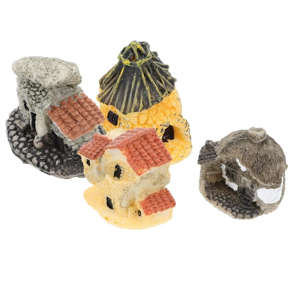 Worgeous  4 Pcs Resin Small House Decorations Garden Miniature Craft Tiny Homes