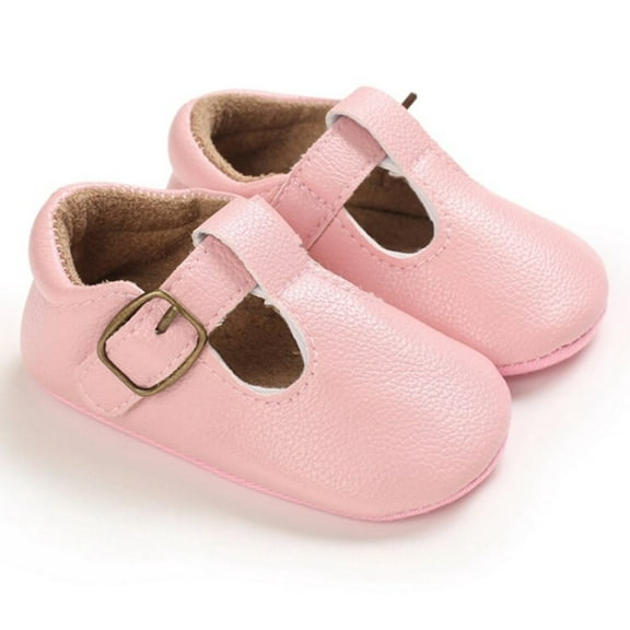 Baby Girls Pink Soft-Sole Mary Jane Shoes T-Strap 0-6M Size 2