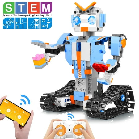 SUPER JOY Building Block Robot Kits for Kids, Remote & APP Control Robot Snap Together Engineering Kits STEM Building Toys Best Gift for Boys and Girls