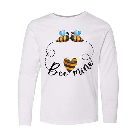 Inktastic Valentine’s Day Bee Mine Cute Bees and Heart Long Sleeve Youth T-Shirt