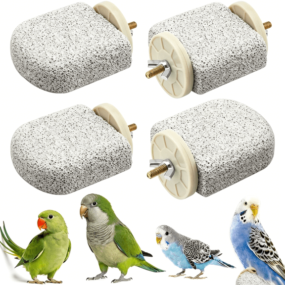 XIBUFE 4 Pcs Bird Perch Stands,Calcium Beak Grinding Stone and Foot Claw Trimmer,Lava Ledge Parrot Platform Chewing Toys for Parakeet,Cockatiel,Conure,Lovebird,Finch,Budgies