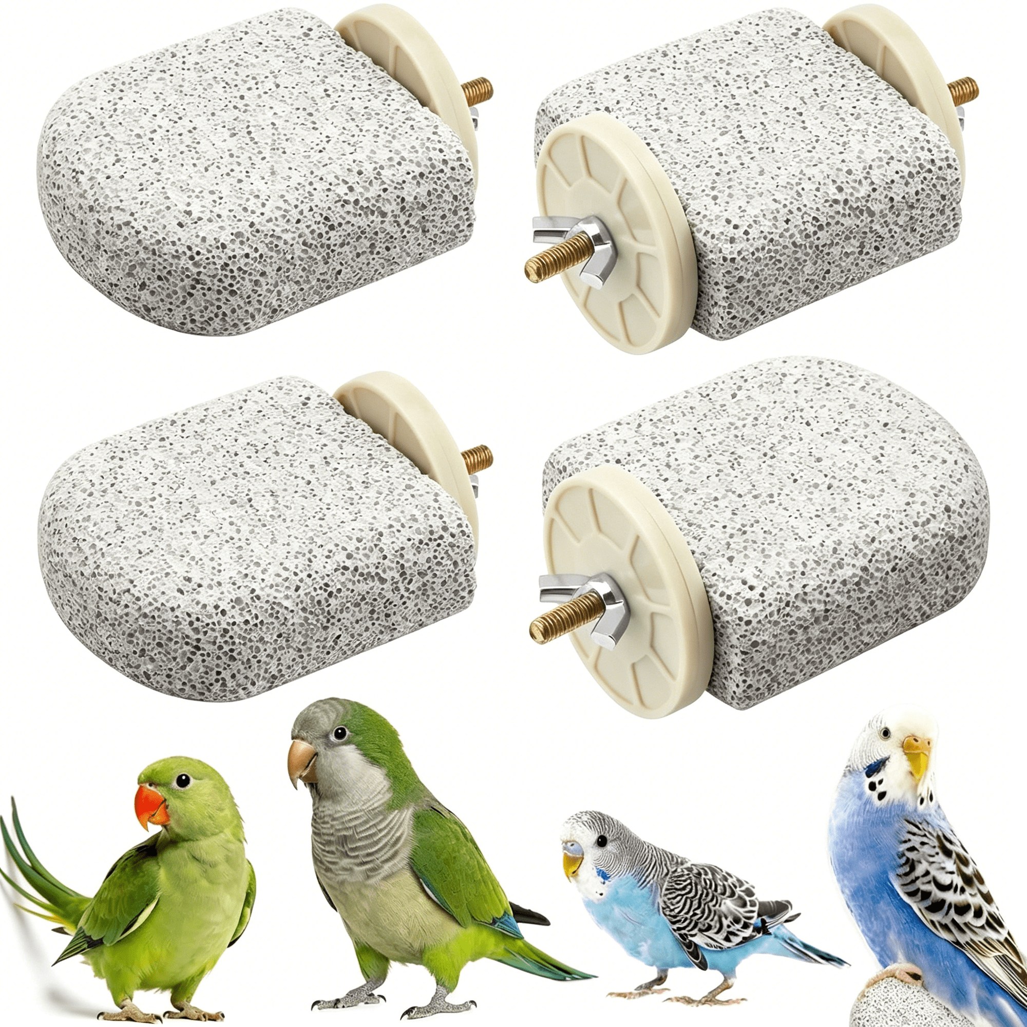 XIBUFE 4 Pcs Bird Perch Stands,Calcium Beak Grinding Stone and Foot Claw Trimmer,Lava Ledge Parrot Platform Chewing Toys for Parakeet,Cockatiel,Conure,Lovebird,Finch,Budgies