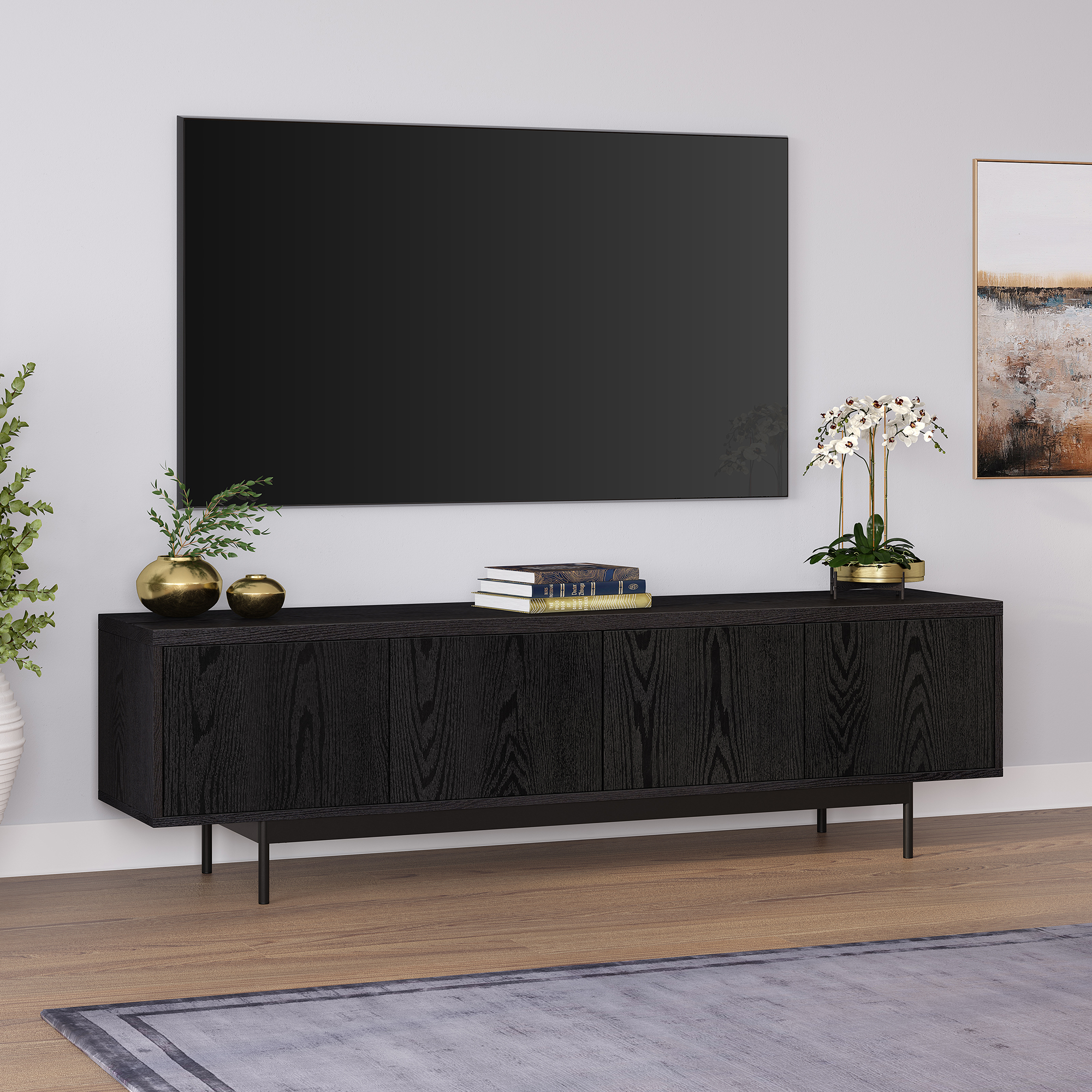Evelyn&Zoe Abington Rectangular TV Stand for TV's up to 75", Black Grain