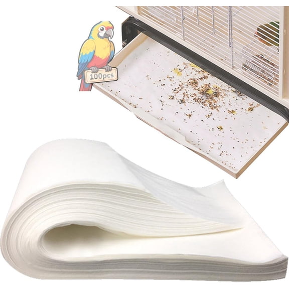 100pcs Bird Cage Liner Papers,11×20in Big Size Disposable Non-Woven Cage Paper Liners Precut Absorbent Cushion Pad Mat Accessories for Pet Bird Parrot