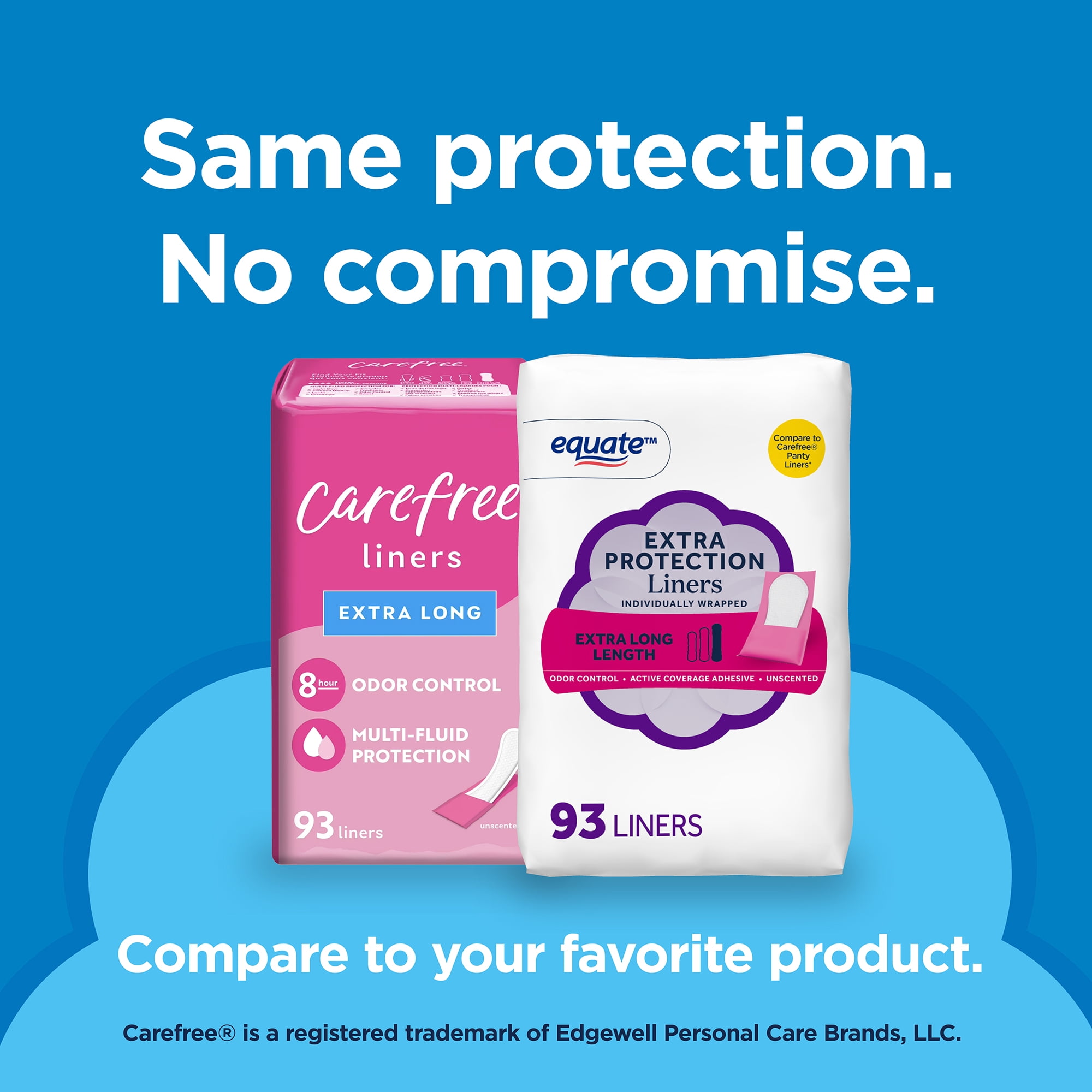 Equate Extra Protection Everyday Panty Liners, Extra Long Length, 93 Count