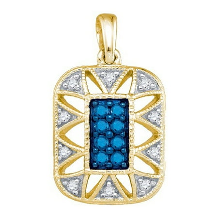 10K Yellow Gold 0.25ctw Decorated Blue Pave Diamond Milgrain Fashion Pendant