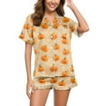 thumbnail image 2 of WTOBBY Women's Casual Halloween Pajama Set Loose Fit Short Sleeve Top with Elastic Waist Shorts Printed Two-Piece Sleepwear Home Lounge Wear Outfit,Saffron 3XL, 2 of 6