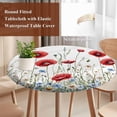 thumbnail image 3 of Watercolor Flower Round Tablecloth 45-54 Inch Round Fitted Table Cloth with Elastic Edge, Red Blue Poppy Flowers Daisy Summer Waterproof Table Cover Protector for Outdoor Picnic Party Dining, 3 of 6