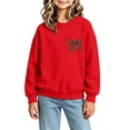 thumbnail image 6 of Fall Hoodless Sweatshirts for Girl Loose Leopard Bow Printed Long Sleeve Crew Neck Solid Color Fashion Casual Pullover Tops Red 01 2-3 Years, 6 of 7