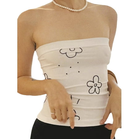 

SHIBAOZI Women Y2K Floral Print Tube Top Strapless Off Shoulder Backless Bandeau Vest Tank Aesthetic Crop Corset Top