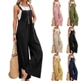 thumbnail image 4 of Women Cotton Linen Jumpsuit Casual Wide Leg Suspender Pants Summer Loose Rompers, 4 of 11