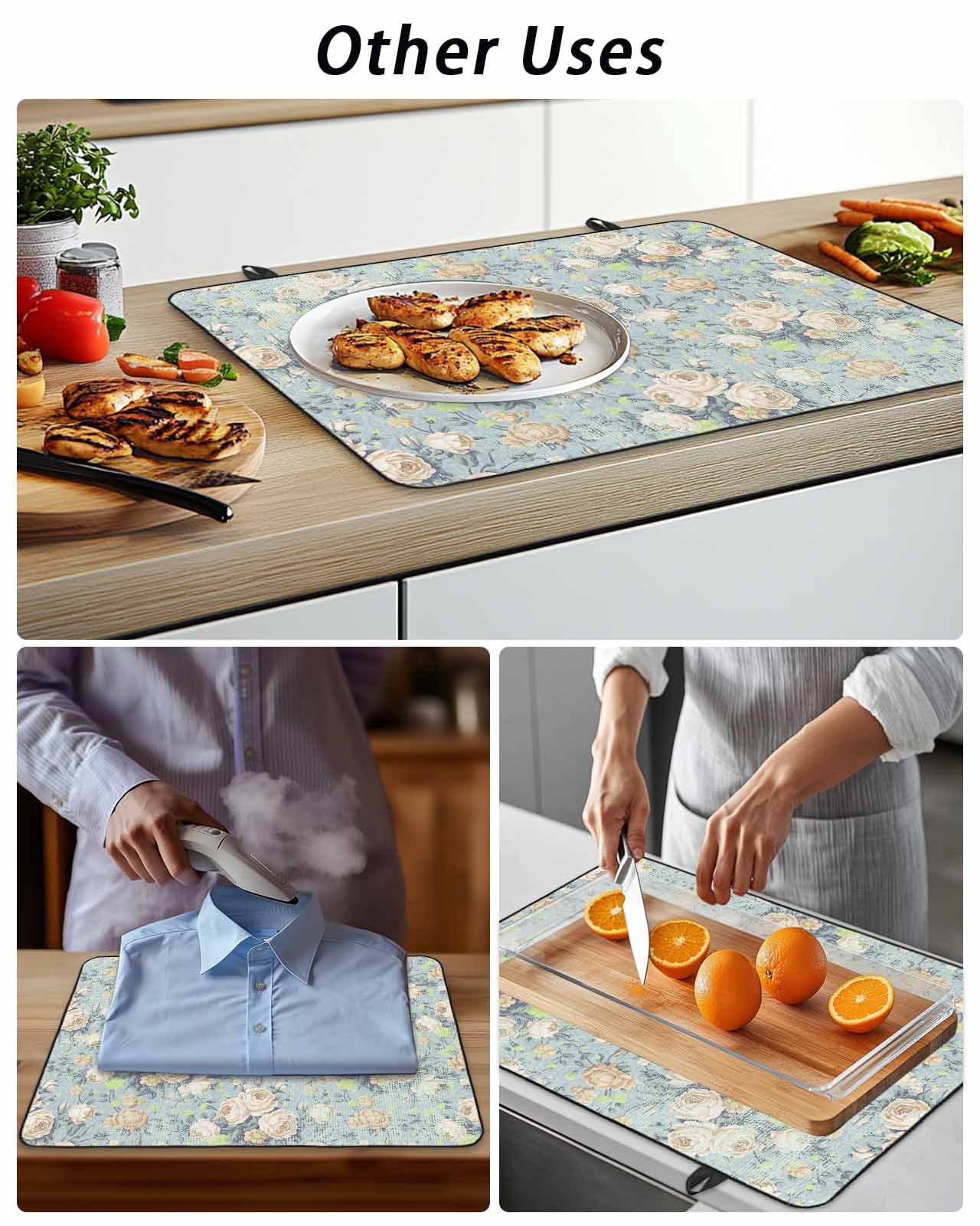 Stove Top Covers for Electric Stove, Blue Flowers Glass Stovetop Cover Protector, Romantic Farmhouse Botanical Floral Leaves Induction Cooktop Protector Oven Mat for Kitchen Countertop 24"x21"