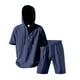 thumbnail image 4 of Conjunto de Pantalones Cortos para Hombre 2 Piezas Outfits Color Sólido Botón Cordón de Lino Camiseta con Capucha Y Pantalones Cortos de Playa, 4 of 9